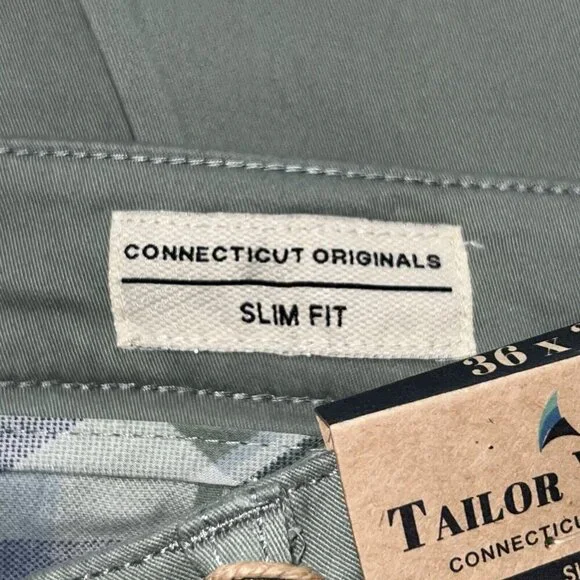 Tailor Vintage Connecticut Originals Slim Fit Chinois Green Pants Men Size 36x30